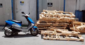 Discarded motorcycle pallets